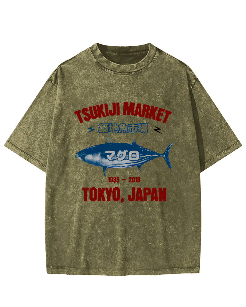Japanese Tuna Pattern Vintage Distressed T-shirt