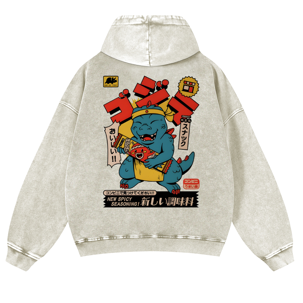 Spicy Dinosaur Vintage Washed Cotton Back Art Hoodie