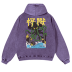 Octopus Monster Vintage Washed Cotton Back Art Hoodie