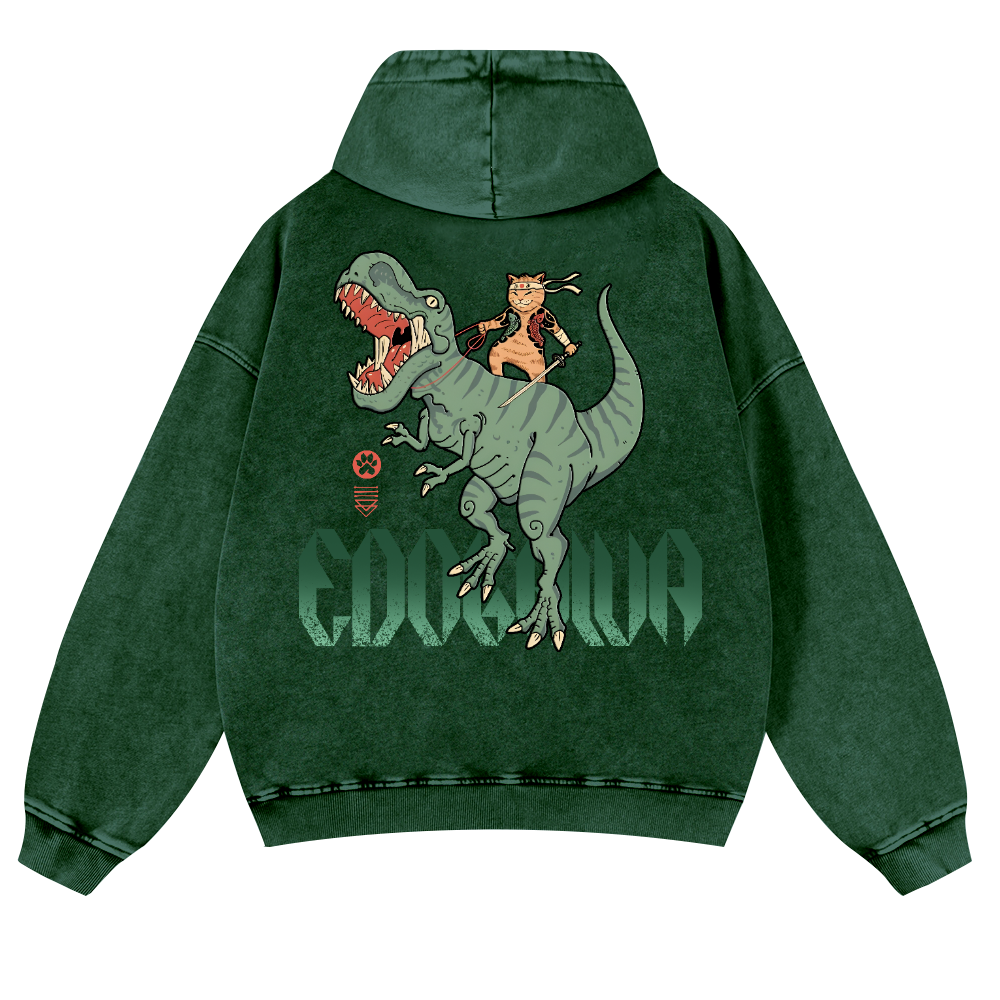 Cat T-Rex Vintage Washed Cotton Back Art Hoodie