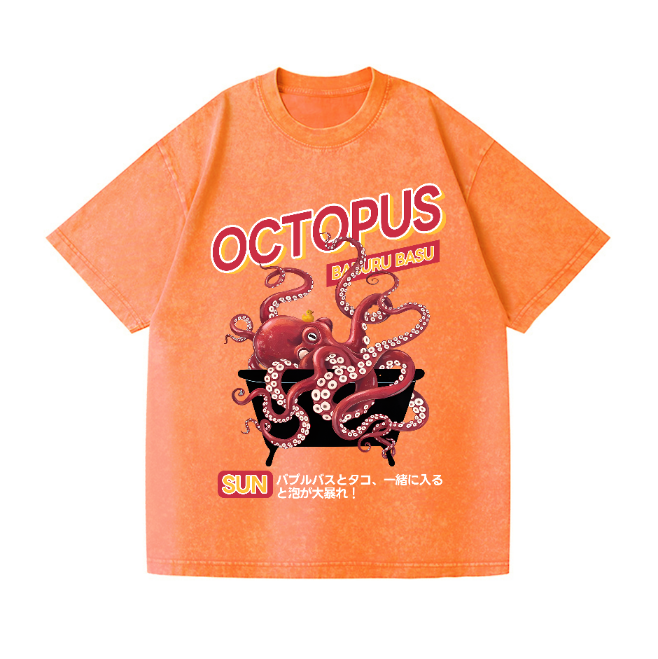 Bubble Bath Octopus Vintage Wash Japanese Design T-Shirt