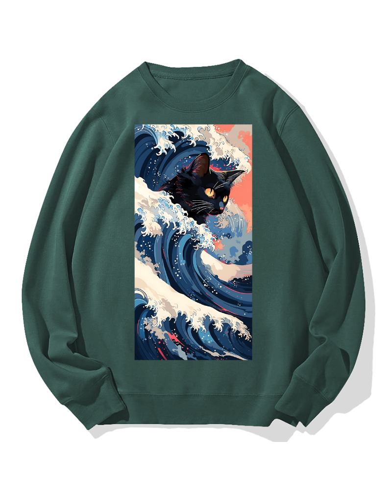 Cat of the Great Wave off Kanagawa Cotton Sweatshirt
