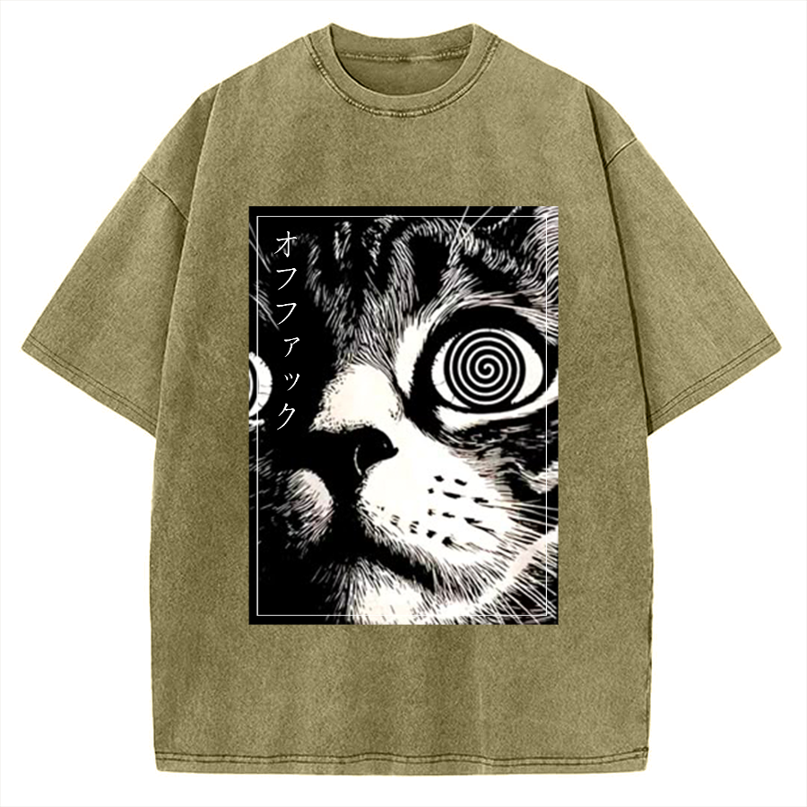 Psychedelic Cat Gothic Art Funny Cat Vintage Washed T-shirt
