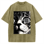 Psychedelic Cat Gothic Art Funny Cat Vintage Washed T-shirt