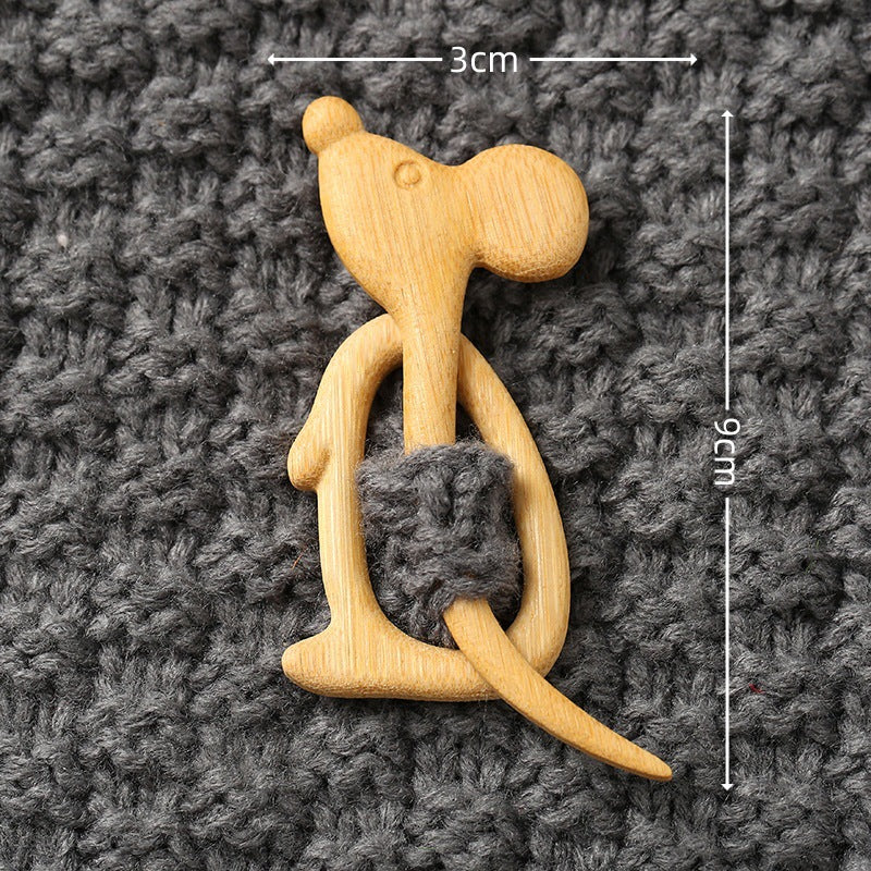 Wooden Rat Brooch