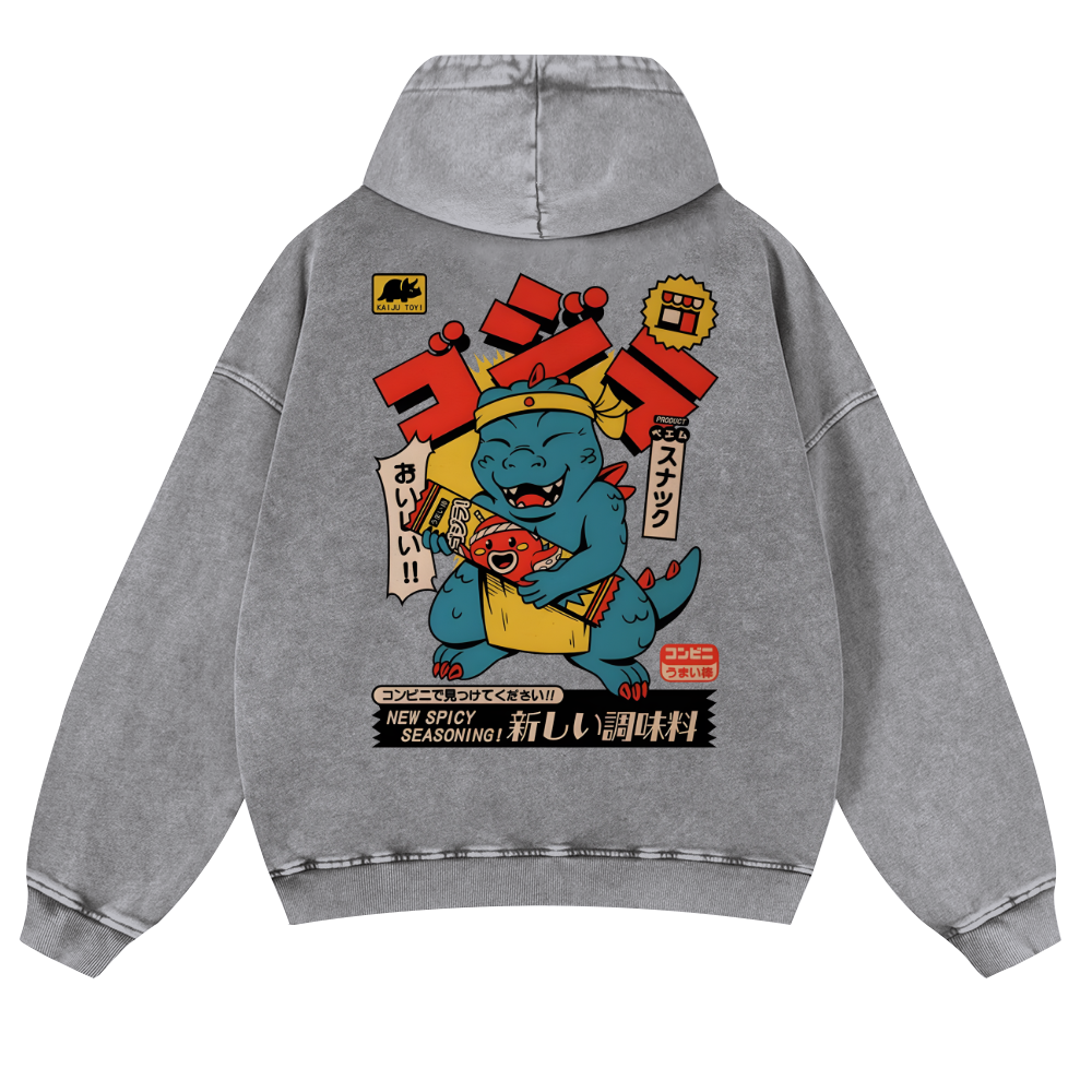 Spicy Dinosaur Vintage Washed Cotton Back Art Hoodie