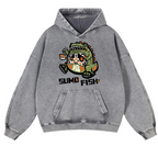 Sumo Fish Daruma Sushi Vintage Washed Thick Cotton Hoodie