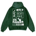 Cat Vintage Washed Cotton Back Art Hoodie