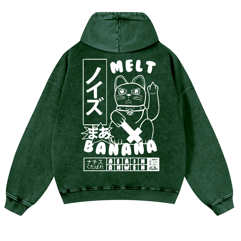 Cat Vintage Washed Cotton Back Art Hoodie