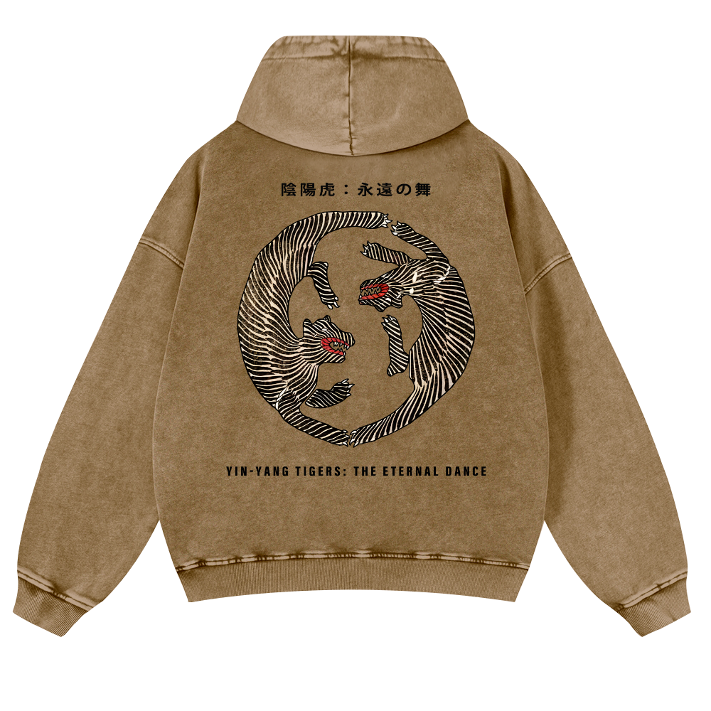 YIN-YANG Tigers Vintage Washed Cotton Back Art Hoodie