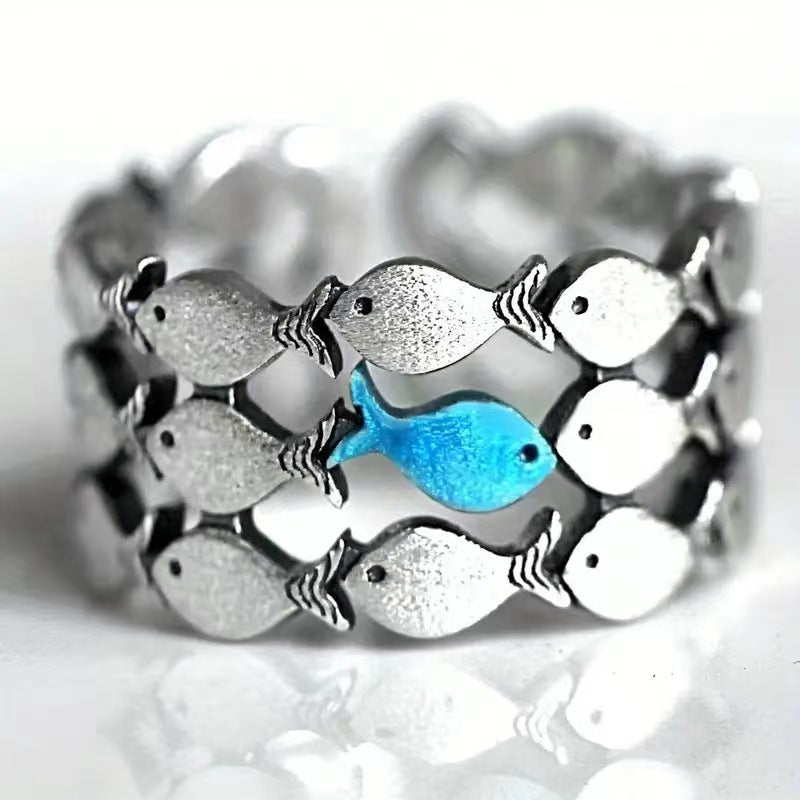 Fish Swimming Upstream Retro Ring