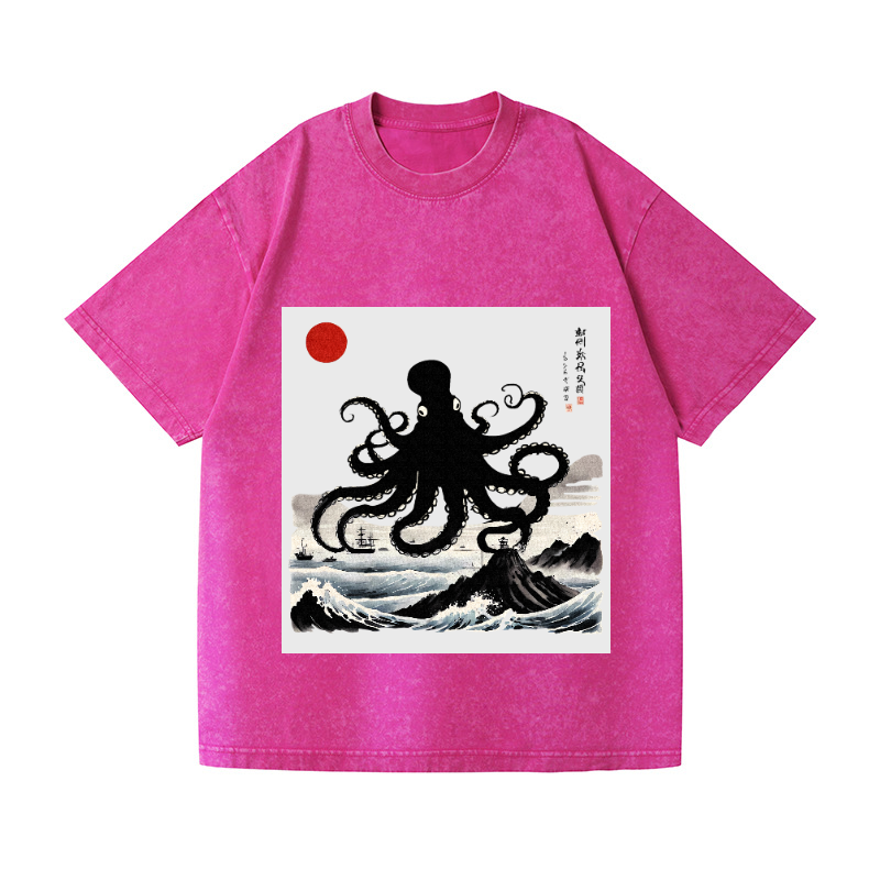 The Giant Octopus in the Sea Vintage Wash Japanese Design T-Shirt