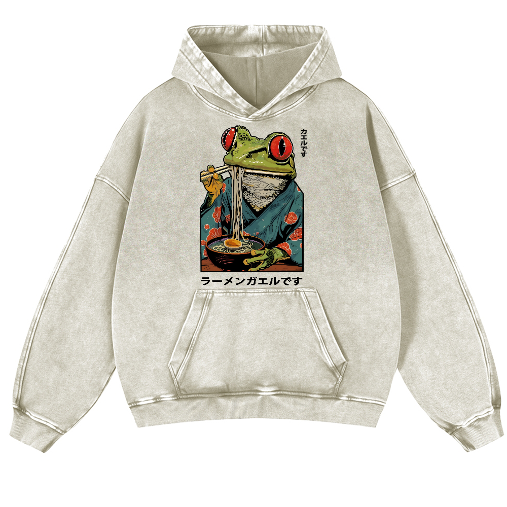 Frog Ramen Vintage Washed Thick Cotton Hoodie