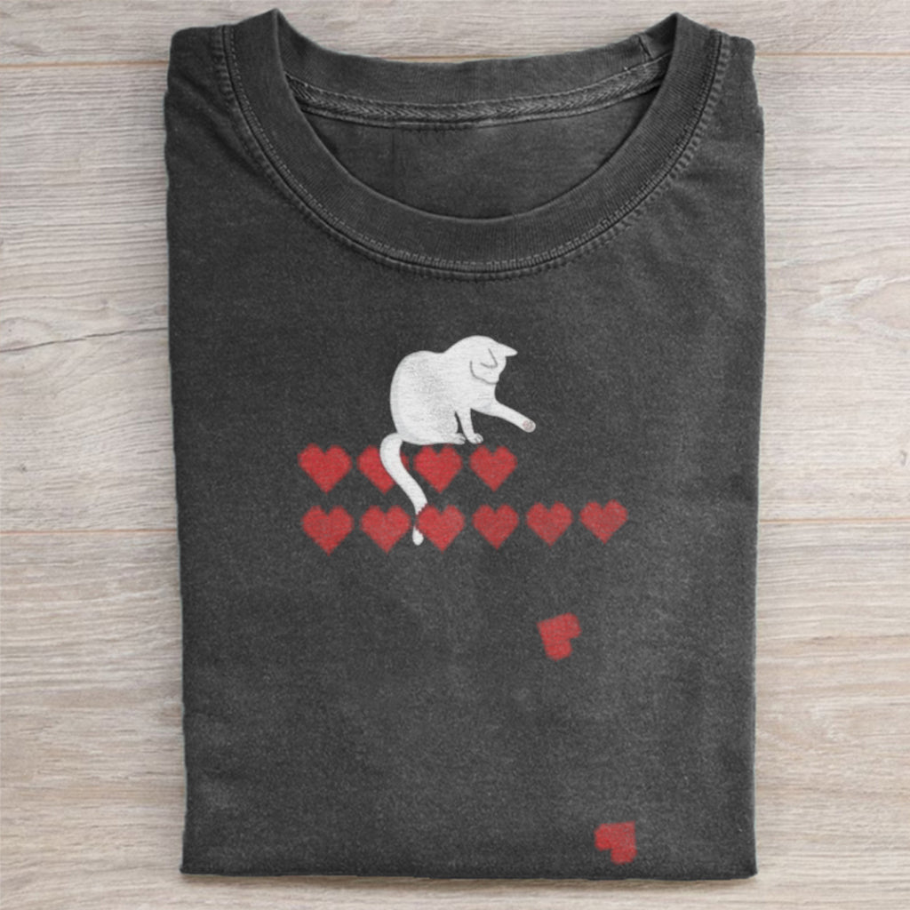 Unisex Killing Lives Cat Gamer Washed Folded T-shirt