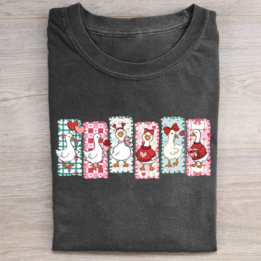 Unisex Just a Love Goose Valentine Day Washed Folded T-shirt