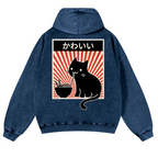 Cat Vintage Washed Cotton Back Art Hoodie