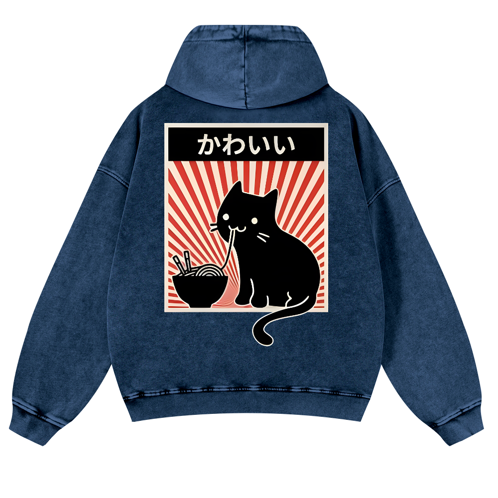 Cat Vintage Washed Cotton Back Art Hoodie