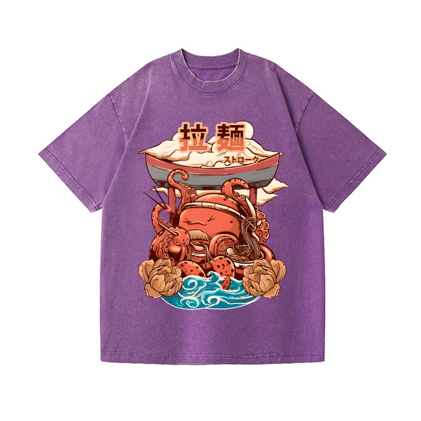 Ramen Octopus Vintage Wash Japanese Design T-Shirt