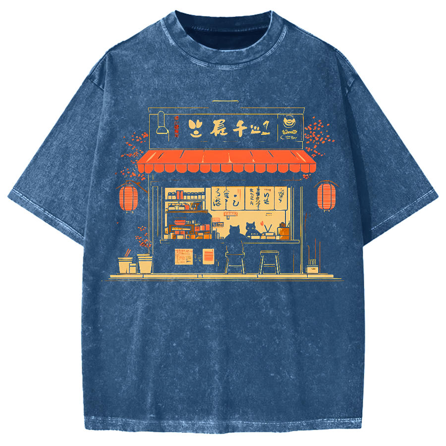 Cat Lover  Ramen Shop Vintage Washed T-shirt