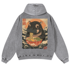 Hippo Ramen Ukiyoe Vintage Washed Cotton Back Art Hoodie