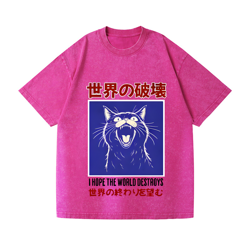 Cat Vintage Wash Japanese Design T-Shirt