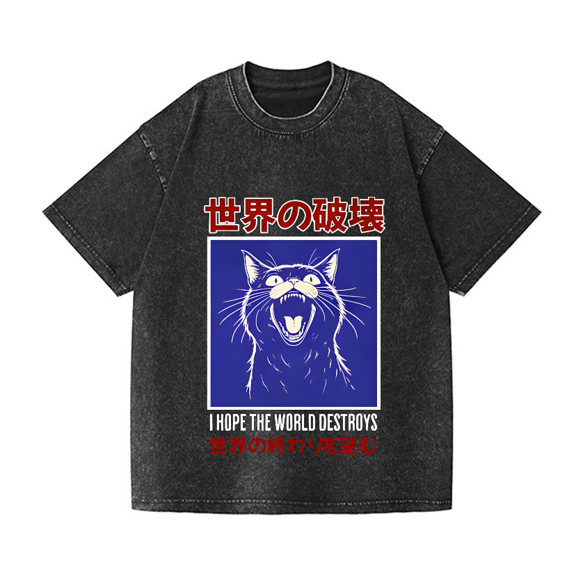 Cat Vintage Wash Japanese Design T-Shirt