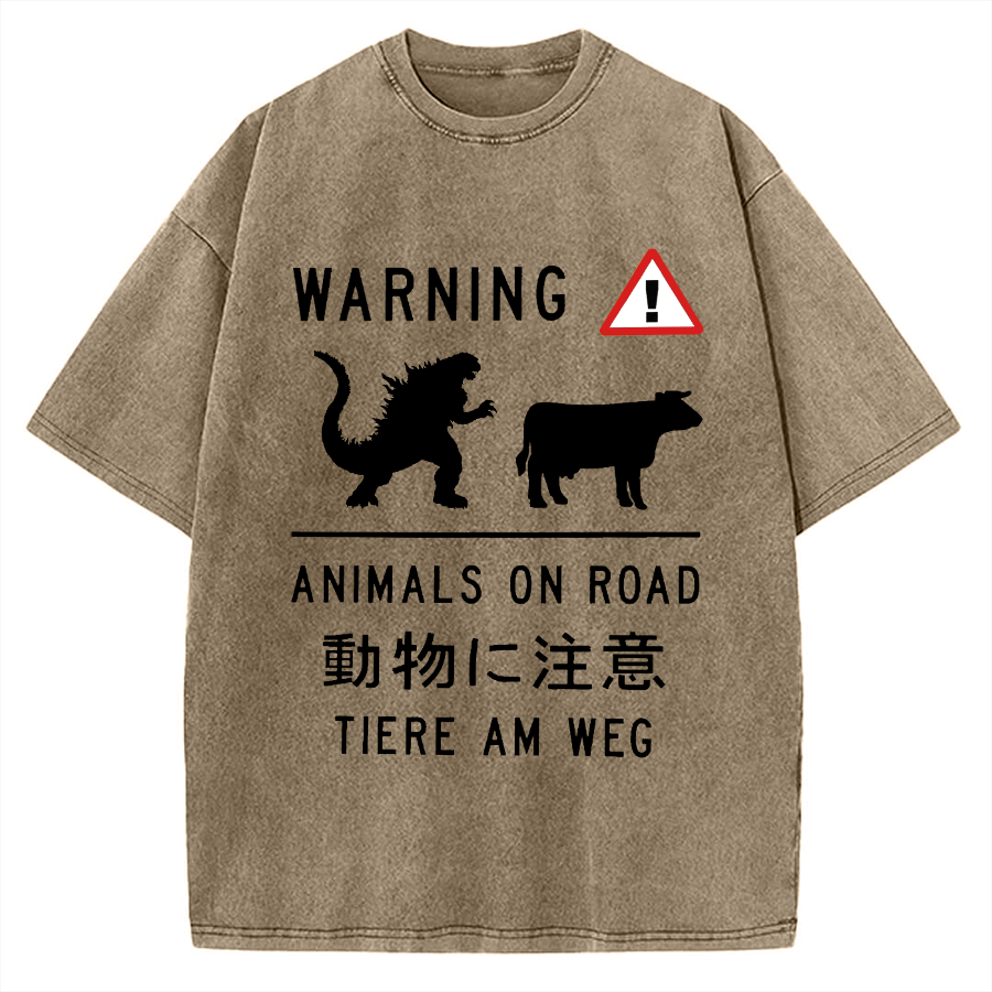 Animal On Road Vintage Washed T-shirt