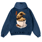 Coffee Wave Vintage Washed Cotton Back Art Hoodie