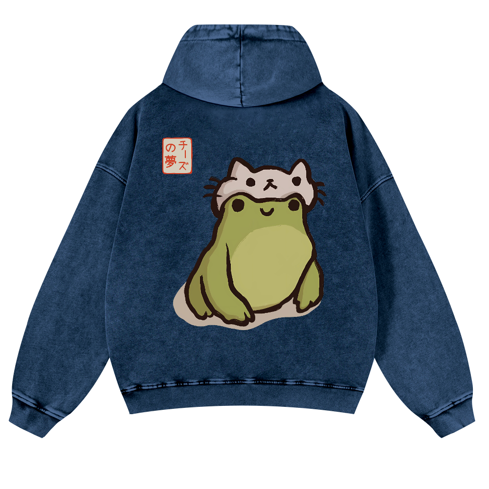 Frog Vintage Washed Cotton Back Art Hoodie