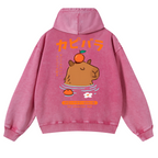 Capybara Vintage Washed Cotton Back Art Hoodie