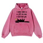 I Work So Hard Cat Vintage Washed Thick Cotton Hoodie