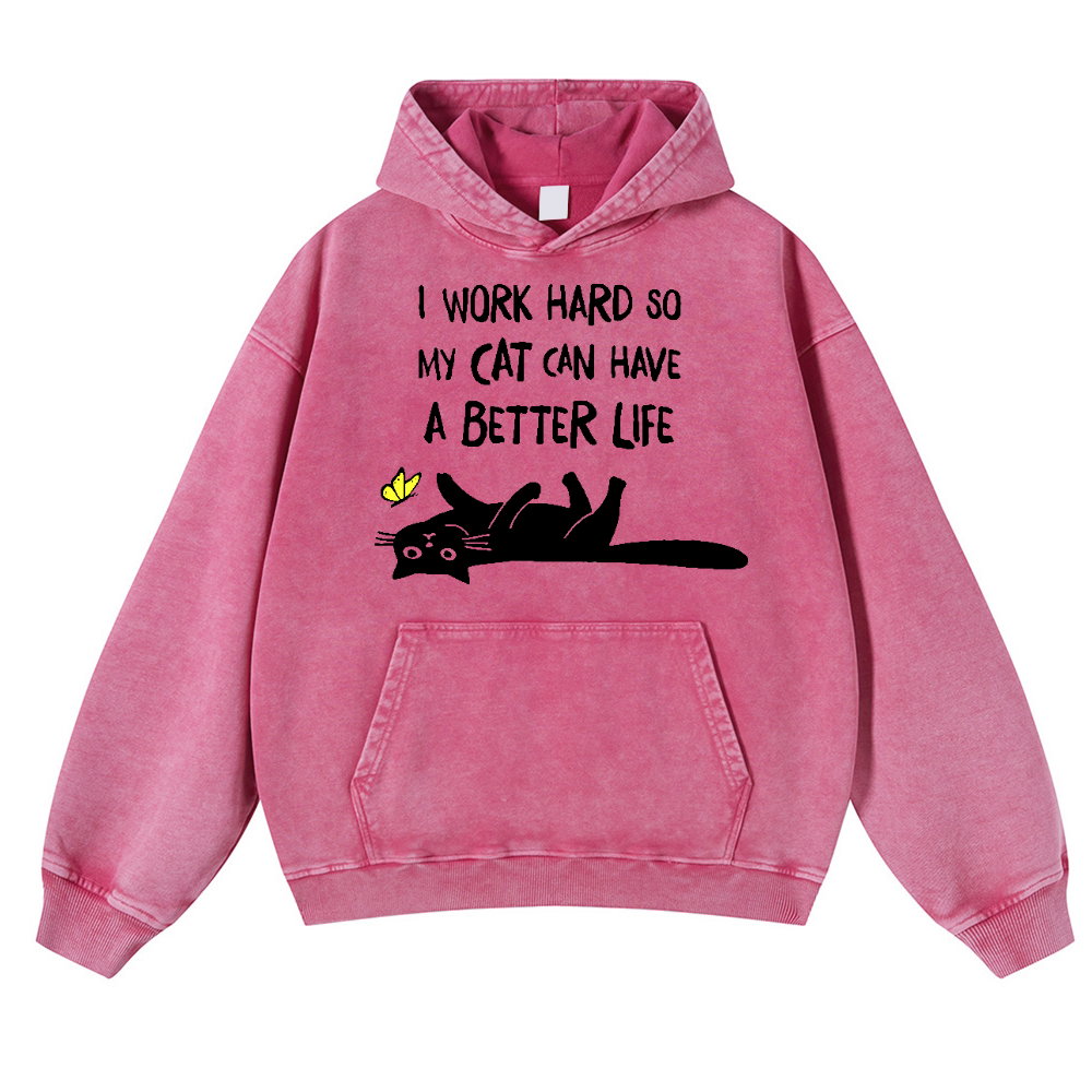I Work So Hard Cat Vintage Washed Thick Cotton Hoodie