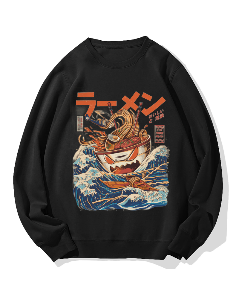 Ramen Monster at the Great Wave off Kanagawa Cotton Sweatshirt