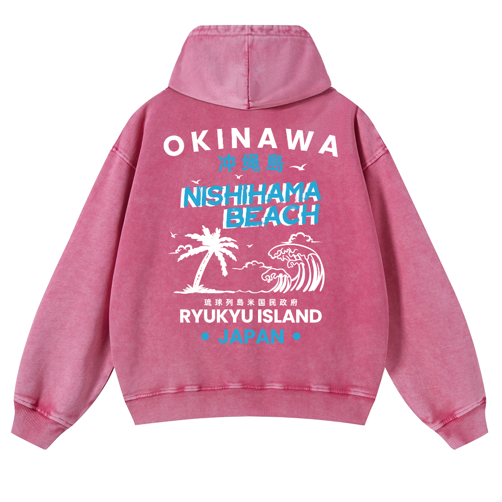 Okinawa Nishihama Beach Ryukyu Island Japan Vintage Washed Cotton Back Art Hoodie