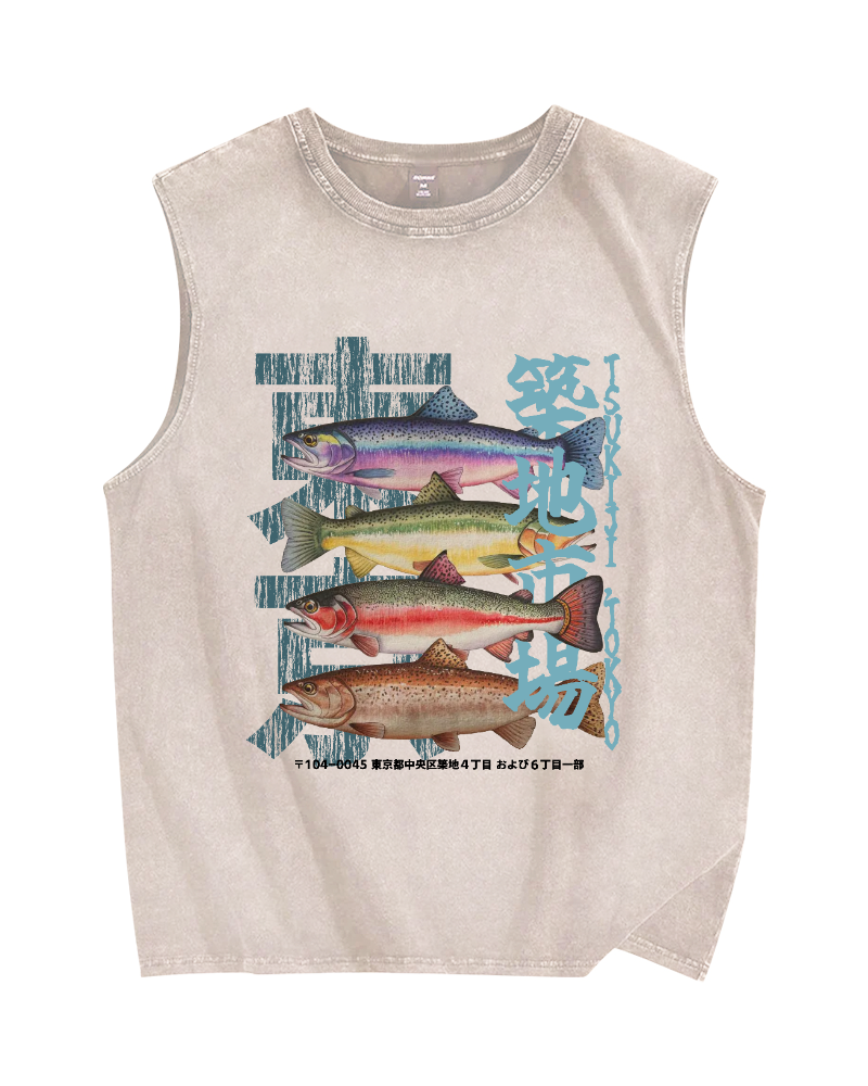 Tsukiji Fish Vintage Distressed Washed Tank Top
