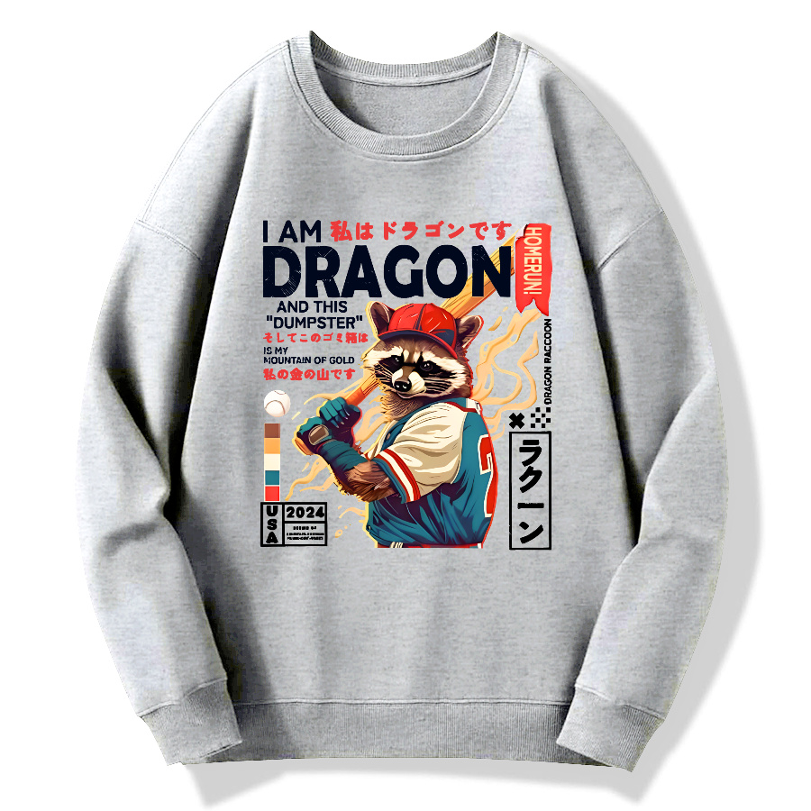 I am a dragon, and this trash can is my golden raccoon Cotton Pullover Sweatshirt