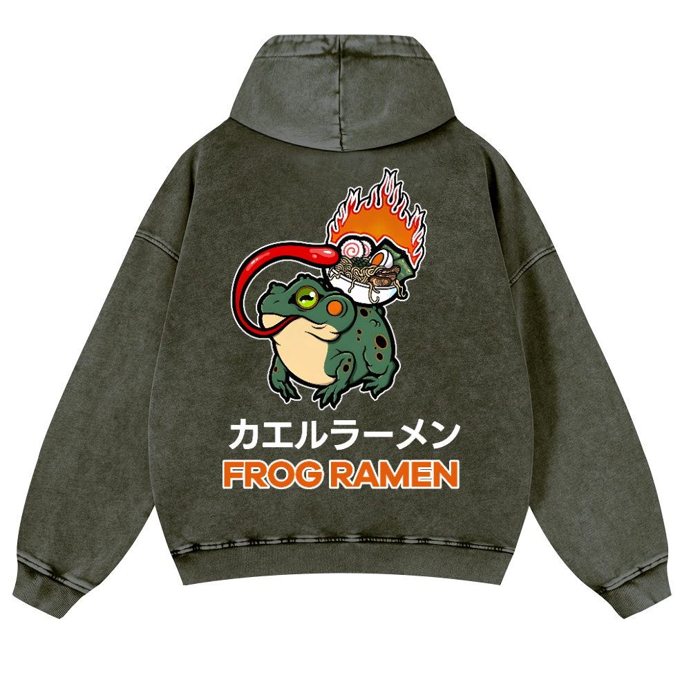 Frog Ramen Vintage Washed Cotton Back Art Hoodie