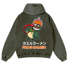 Frog Ramen Vintage Washed Cotton Back Art Hoodie