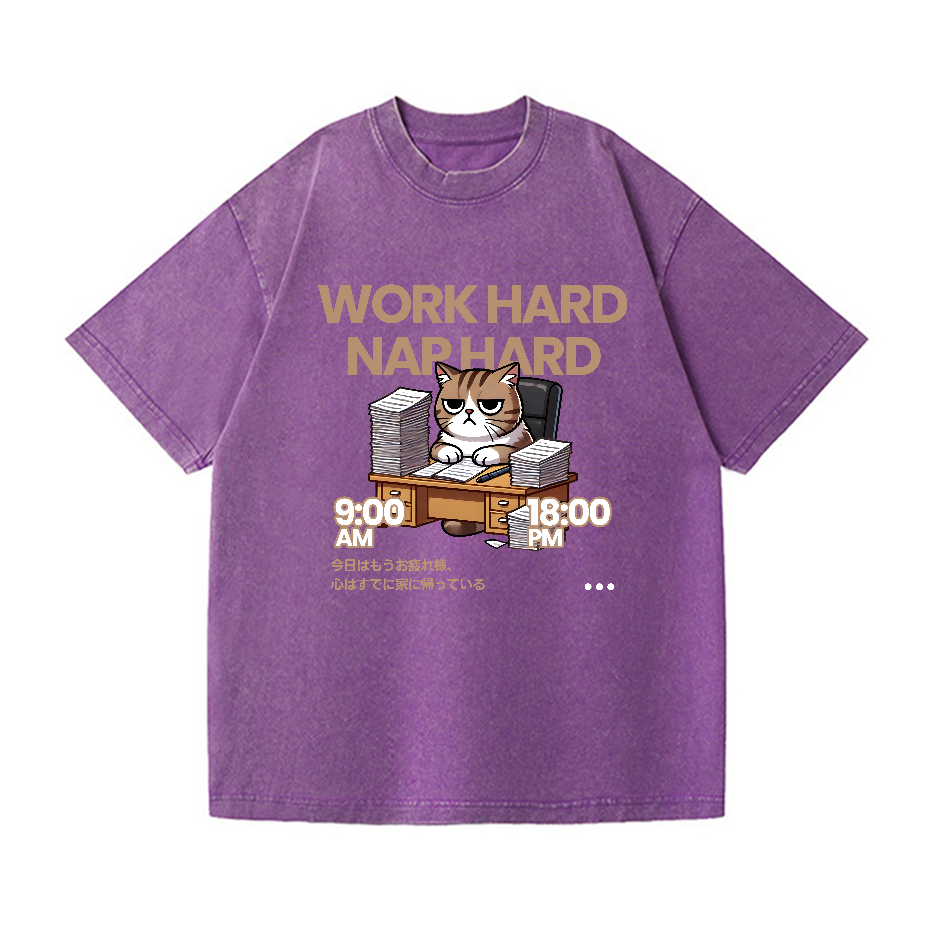Cat Vintage Wash Japanese Design T-Shirt