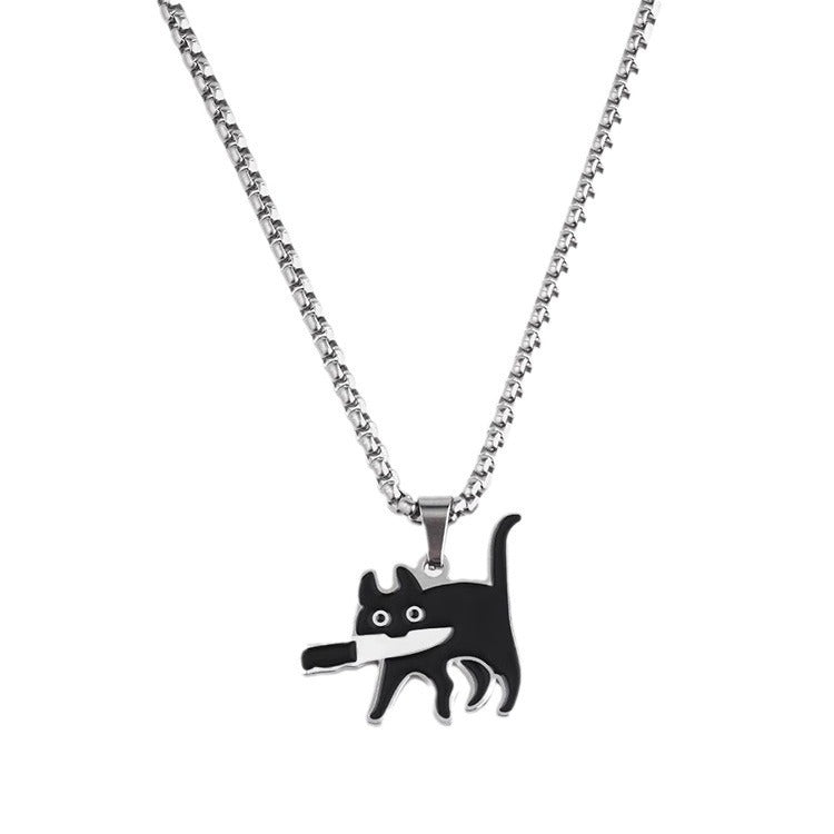 Cute Cat With Knife Stainless Steel Necklace