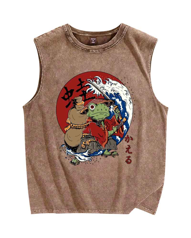Japanese Frog Vintage Distressed Washed Tank Top