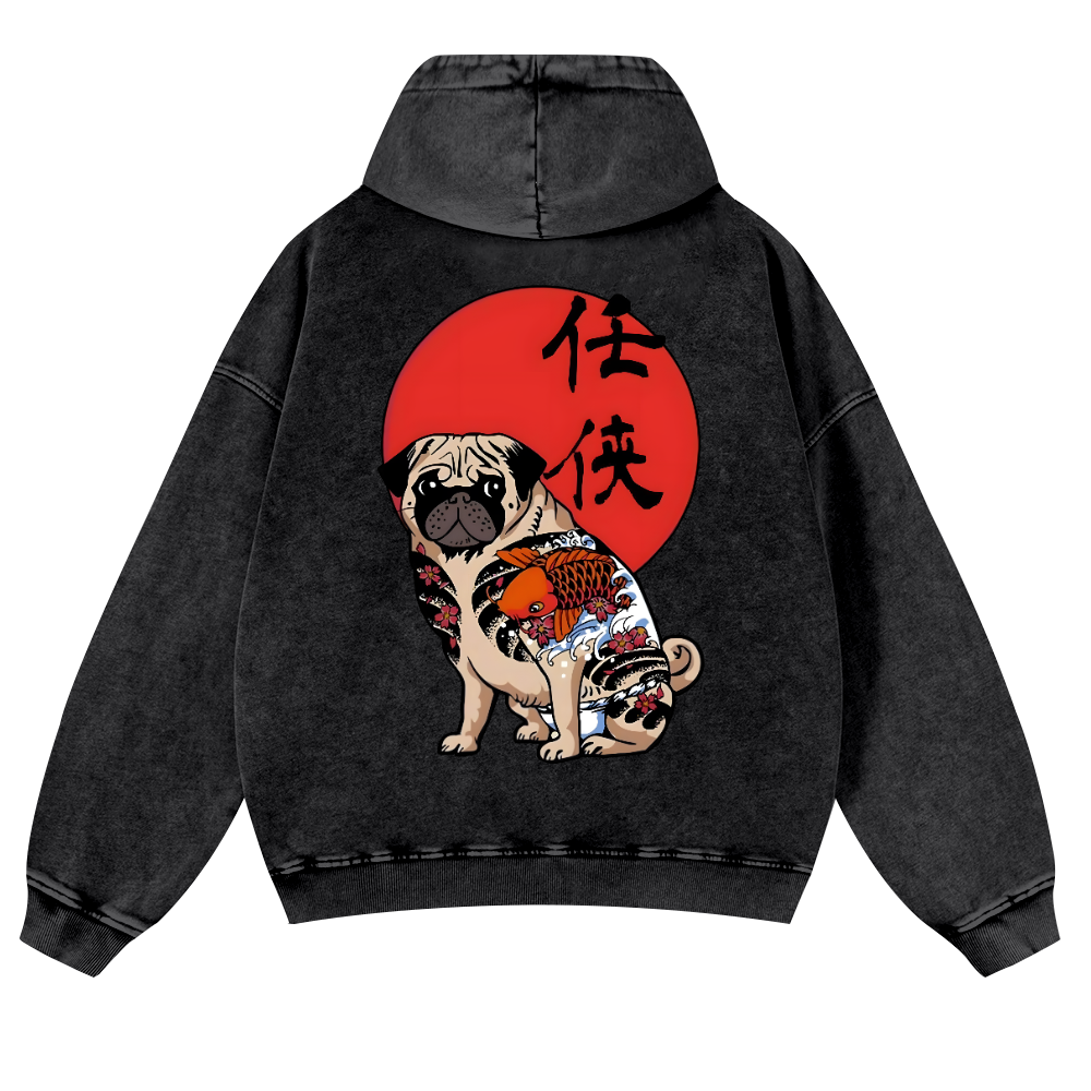 Dog Vintage Washed Cotton Back Art Hoodie