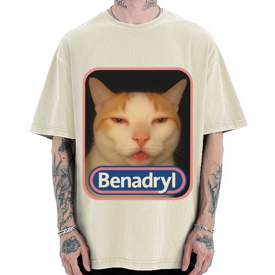 Benadryl Meme Cat Vintage Washed T-shirt