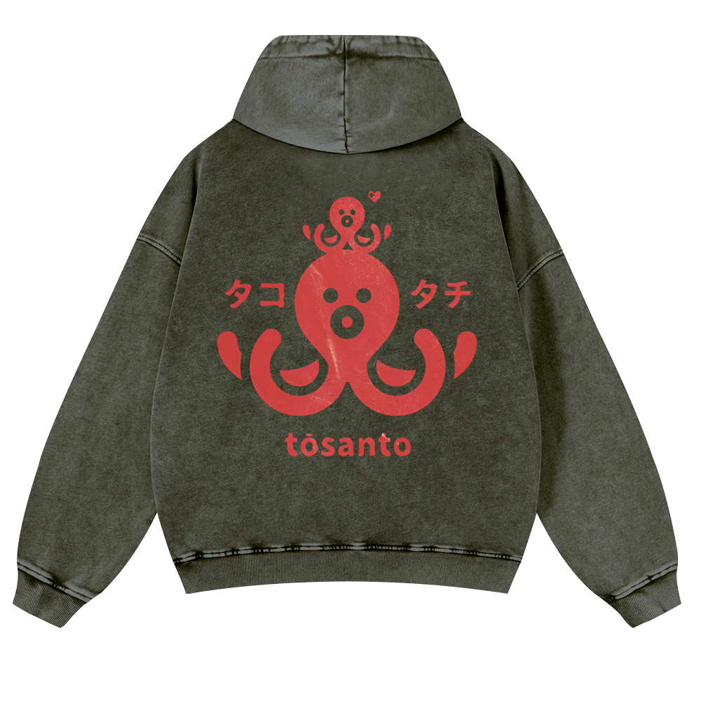 Octopus Vintage Washed Cotton Back Art Hoodie