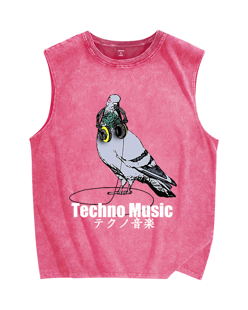 Techno Music Vintage Distressed Washed Tank Top