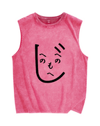 Japanese Kanji Face Vintage Distressed Washed Tank Top