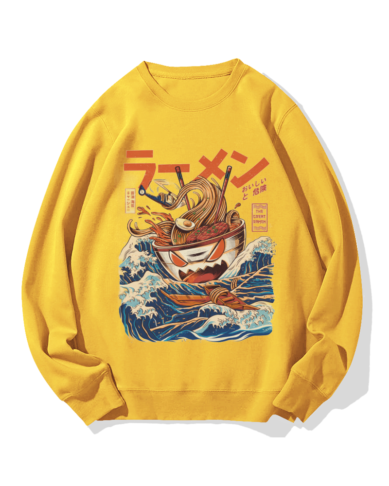 Ramen Monster at the Great Wave off Kanagawa Cotton Sweatshirt