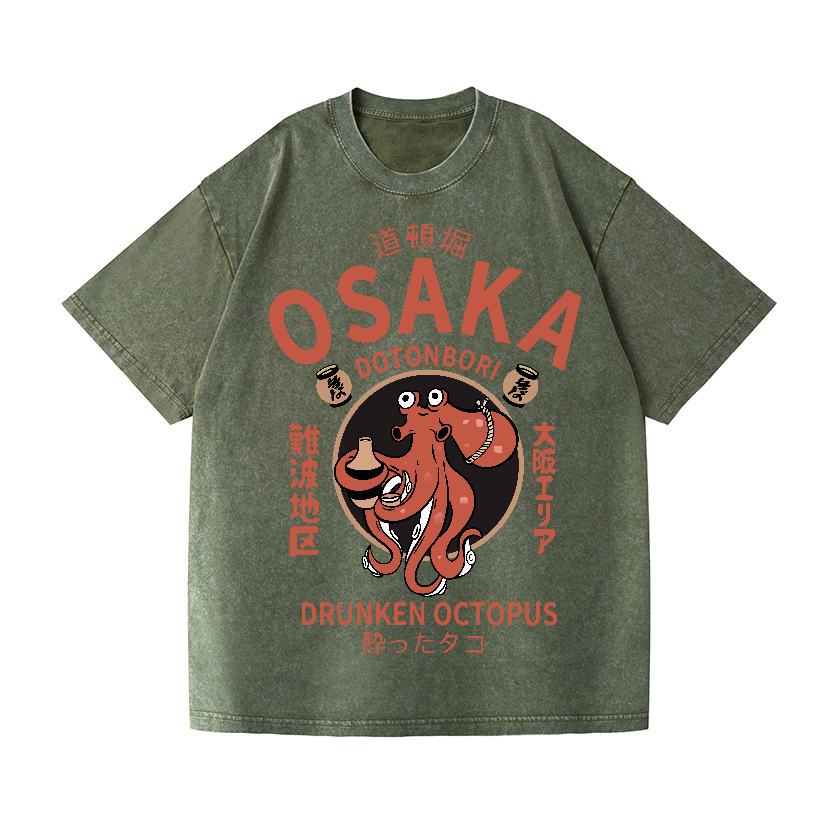 Osaka Dotonbori Drunken Octopus Vintage Wash Japanese Design T-Shirt