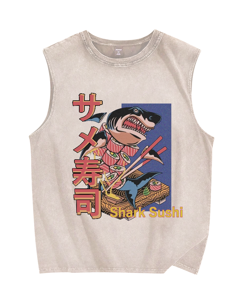 Shark sushi Vintage Distressed Washed Tank Top