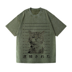 Arrested Cat Vintage Wash Japanese Design T-Shirt